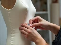 Seamstress altering a dress at Sterling Cleaners